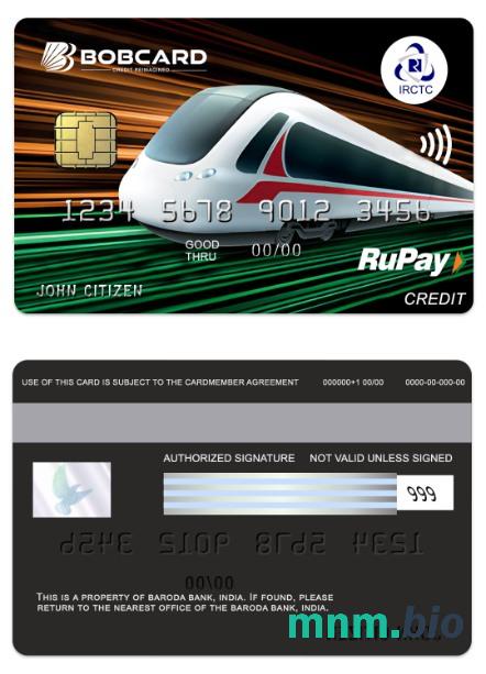 India The Baroda Bank Bobcard IRCTC RuPay credit karta przykład w formacie PSD